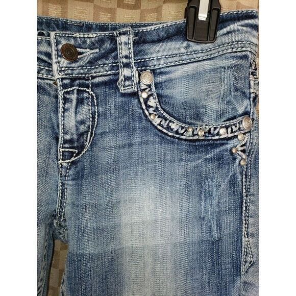 Women's Jeans Stonewash Denim Rhinestone Studded Blue Jeans Size 26 NWOT Sz 4 - Picture 5 of 10